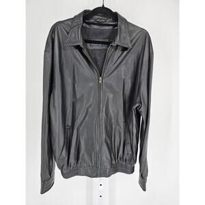 Vtg Time Pieces Mens Sz L Tall Butter Soft Leather Bomber Jacket Black